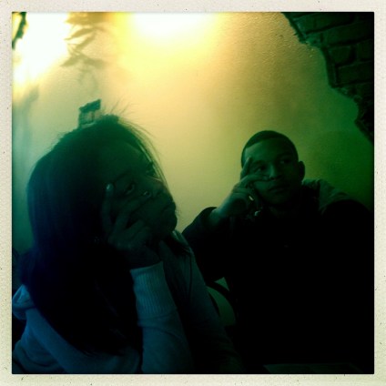 Hipsters in hip cafe